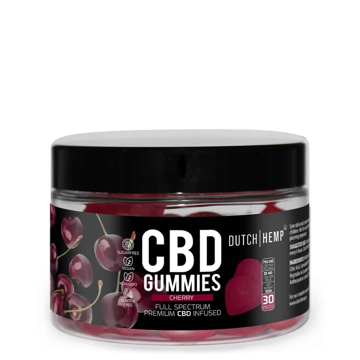 Dutch Hemp - CBD Gummies Full Spectrum 25mg Cherry – Vegan + Sugar Free 3 Dutch Hemp - CBD Gummies Full Spectrum 25mg Cherry – Vegan + Sugar Free